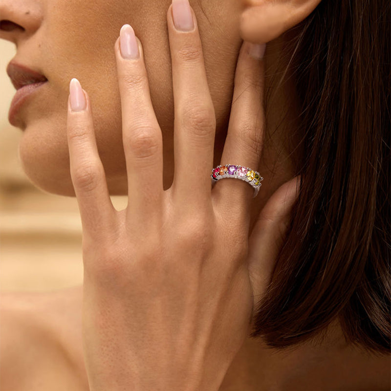 Multicolor Row Zircon Ring