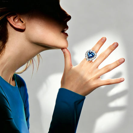 Deep Blue Teardrop Sunburst Zircon Ring