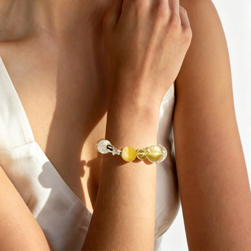 Citrine & Clear Quartz Alloy Charm Bracelet/CR-D85Q86