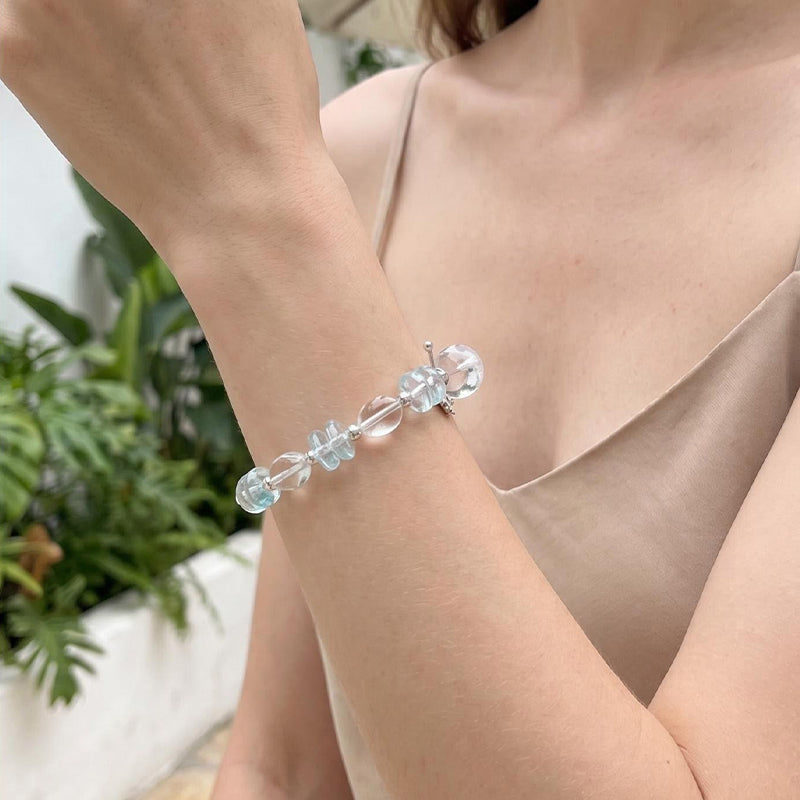Blue Topaz & Clear Quartz Sterling Silver Bracelet/CR-SB56Q111