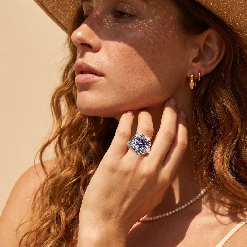 Purple Flower Zircon Ring