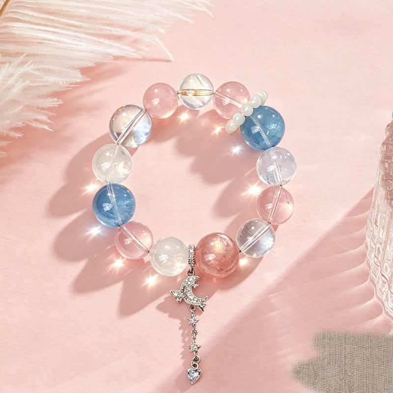 Jelly Rose Quartz & Aquamarine Charm Bracelet/CR-G87Q134