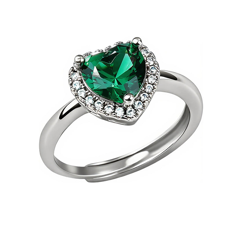 Emerald Heart Halo Zircon Ring