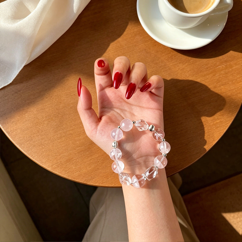 White Pagoda Quartz & Clear Quartz Freeform Bracelet/CR-G56Q110