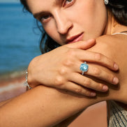 Aqua Cushion Double Halo Zircon Ring