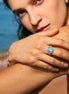 Aqua Cushion Double Halo Zircon Ring