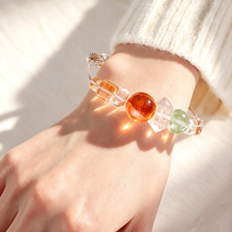 Citrine & Clear Quartz 925 Sterling Silver Bracelet/CR-SB87Q150