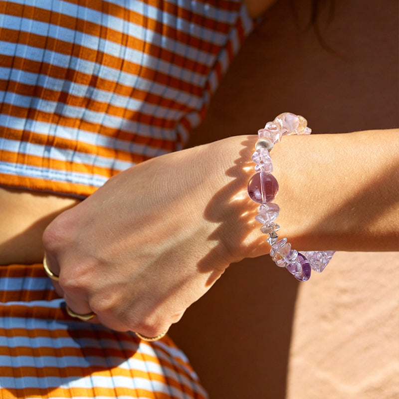 Clear Quartz & Amethyst 925 Sterling Silver Bracelet/CR-SB56Q109