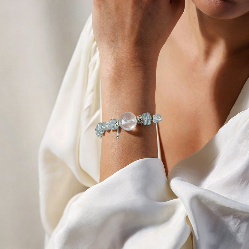 Blue Topaz & Clear Quartz Sterling Silver Bracelet/CR-SB56Q111