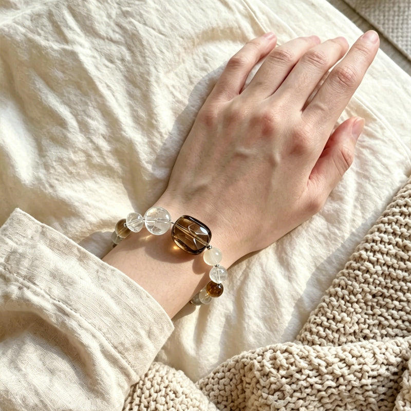 Smoky Quartz & Clear Quartz Bracelet/CR-06Q95
