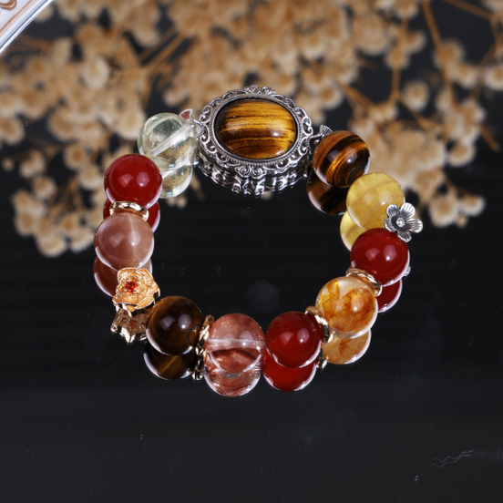 Tiger Eye Red Agate Mixed Crystal Floral Accent Bracelet/CR-D85Q81