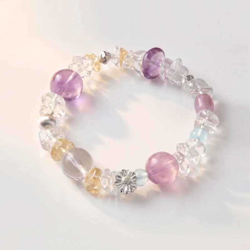 Clear Quartz & Amethyst 925 Sterling Silver Bracelet/CR-SB56Q109