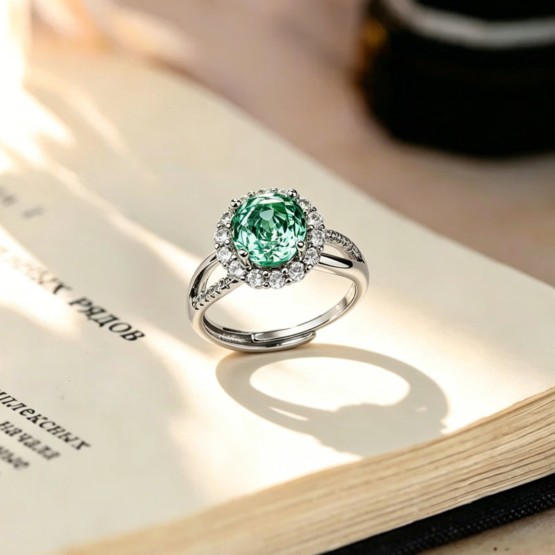 Multi-color Round Floral Halo Zircon Ring