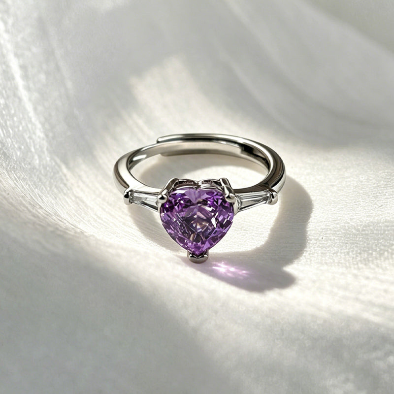 Purple Heart Taper Side Stone Zircon Ring