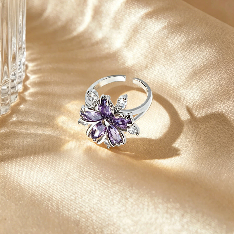 Purple Flower Zircon Ring