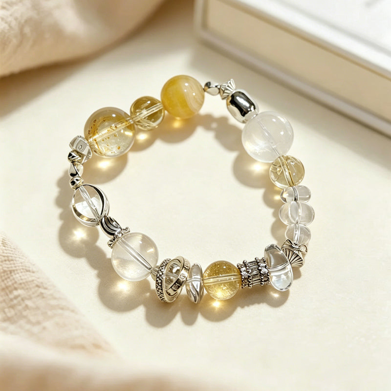 Citrine & Clear Quartz Alloy Charm Bracelet/CR-D85Q86