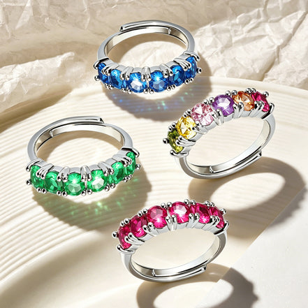 Multicolor Row Zircon Ring