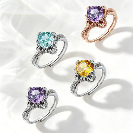Multi-color Cushion Antique Band Zircon Ring