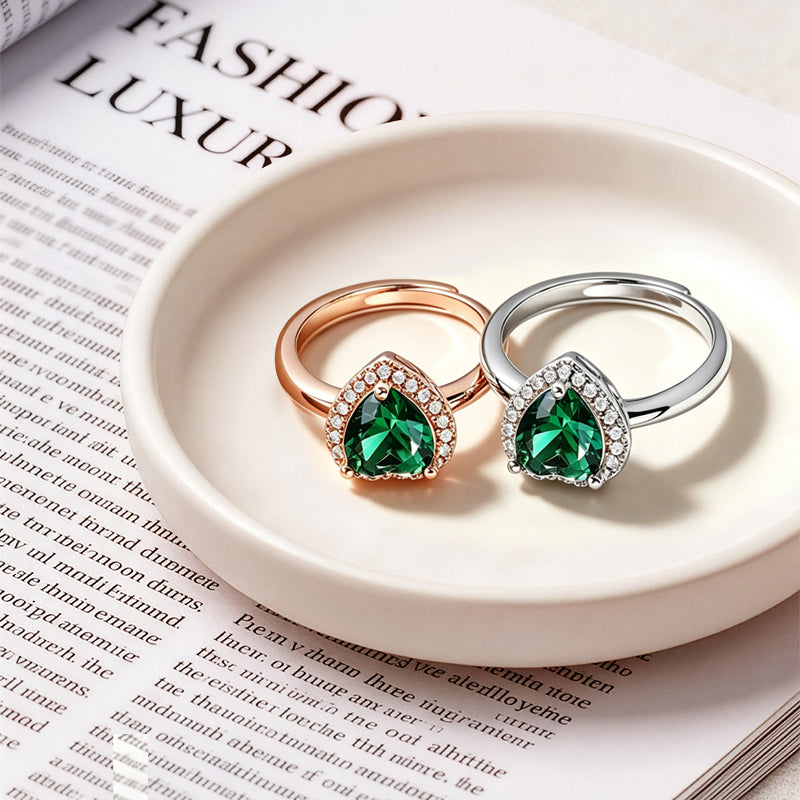 Emerald Heart Halo Zircon Ring