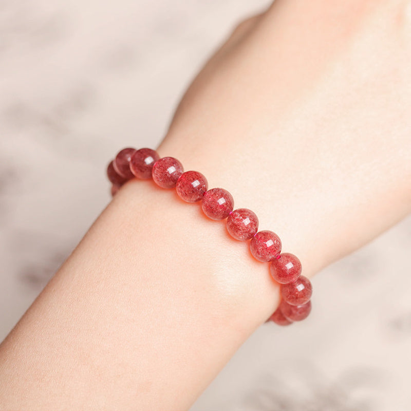 Natural Strawberry Quartz Beaded Bracelet