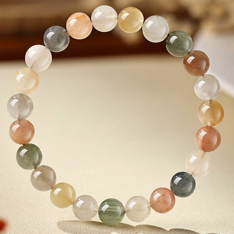 Natural Rainbow Rabbit Hair Quartz Beaded Bracelet