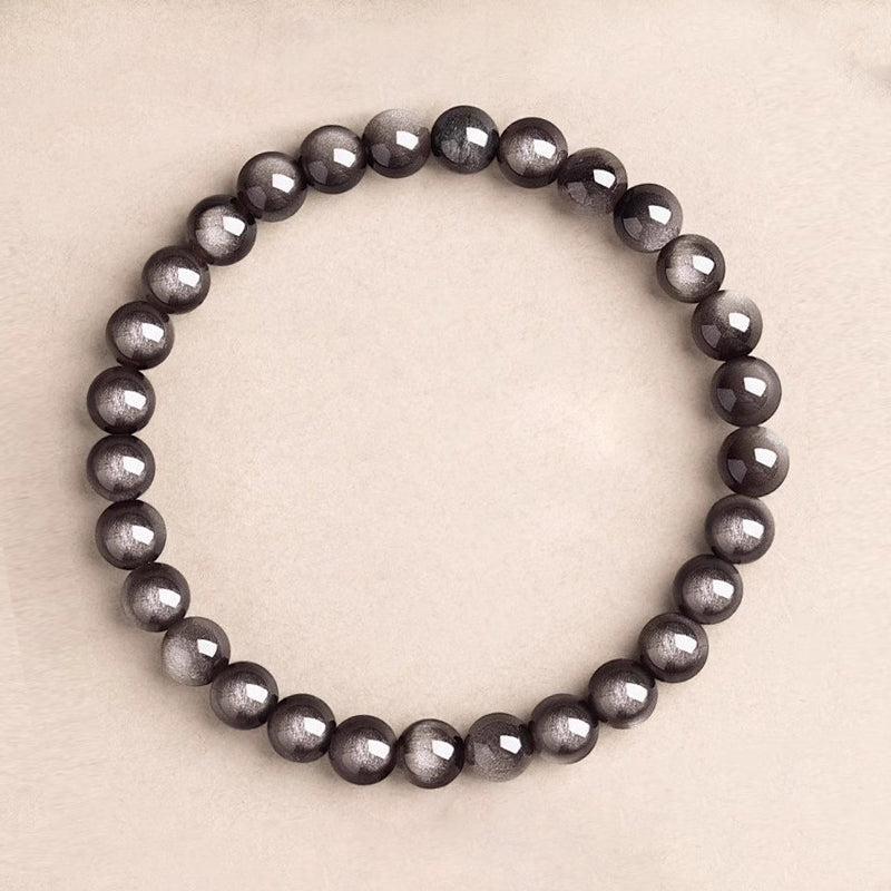 Natural Silver Sheen Obsidian Beaded Bracelet