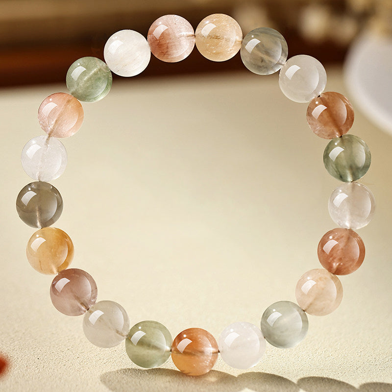Natural Rainbow Rabbit Hair Quartz Beaded Bracelet