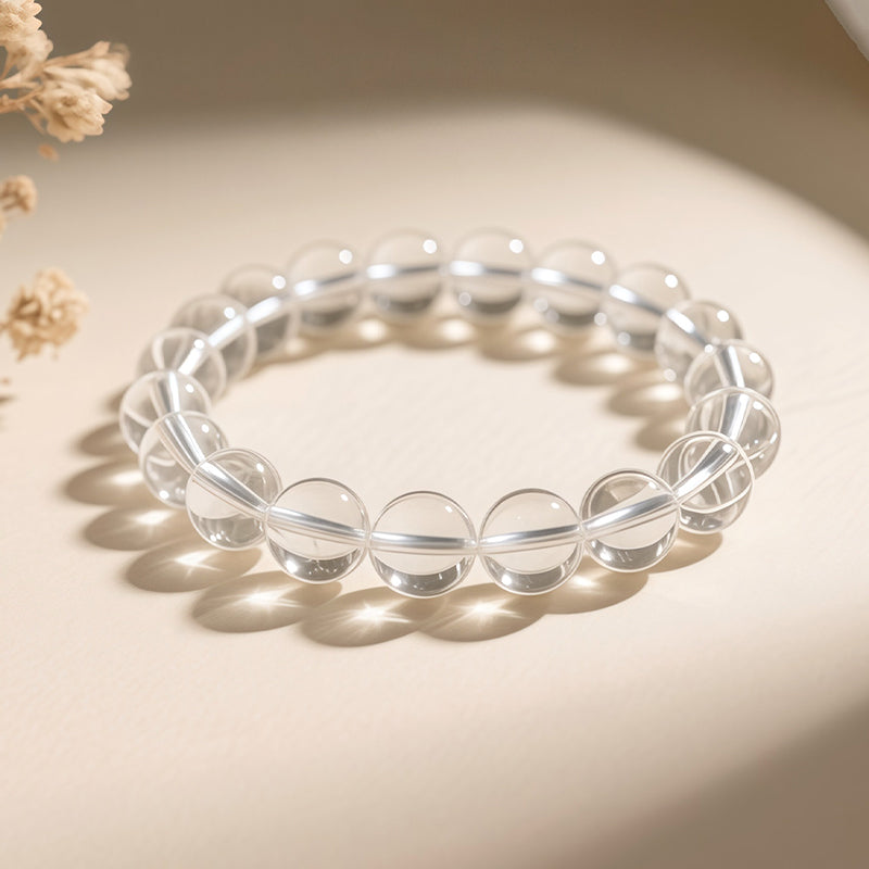 High Clarity Clear Quartz Beaded Bracelet