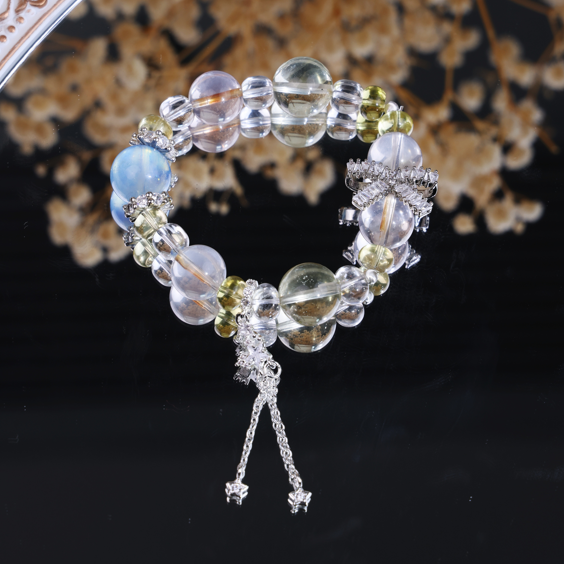 Clear Quartz Blue Moonstone Bracelet With Star Tassel Charm/CR-D65Q75