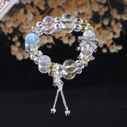 Clear Quartz Blue Moonstone Bracelet With Star Tassel Charm/CR-D65Q75