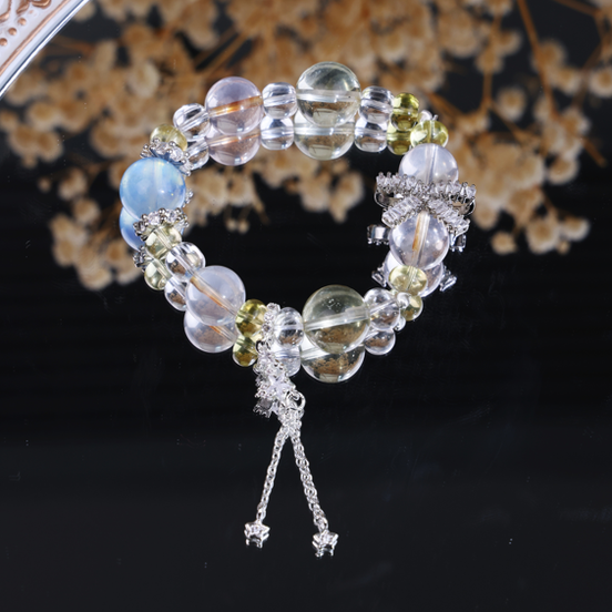 Clear Quartz Blue Moonstone Bracelet With Star Tassel Charm/CR-D65Q75