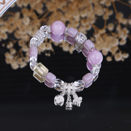 Lavender Fluorite Citrine Four Leaf Clover Lock Charm Bracelet/CR-D84Q41