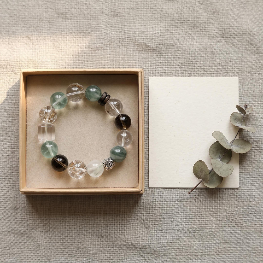 Flash Bell Crystal, Zeus Mystic Quartz & Green Fluorite Charm Bracelet/CR-G86Q132