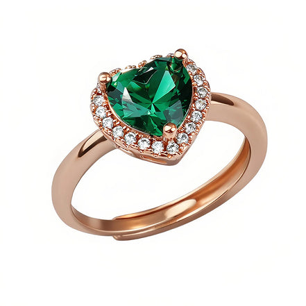 Emerald Heart Halo Zircon Ring