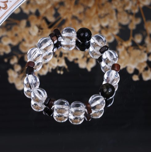 Minimalist Clear Crystal Wooden Bead Accent Wrist Bracelet/CR-D85Q50