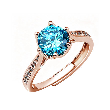 Multi-shade Round Six Prong Zircon Ring